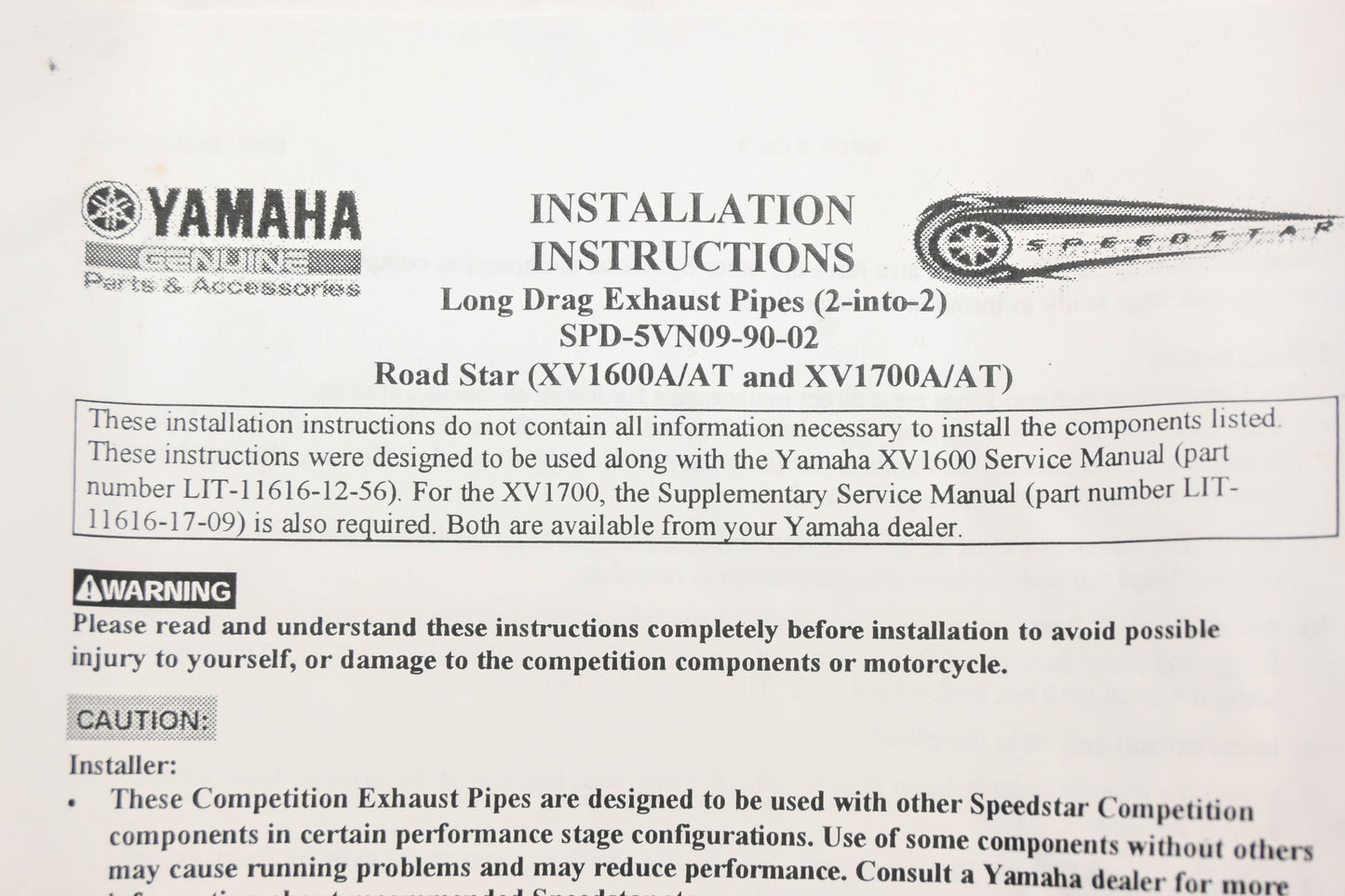 New OEM Yamaha SPD-5VN09-90-02 Long Drag Exhaust Pipe Kit NOS