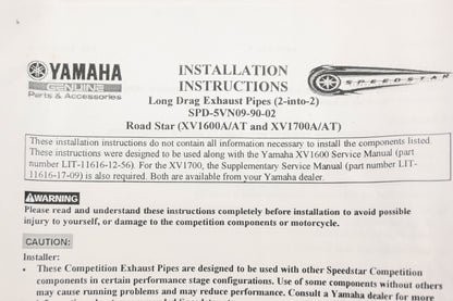 New OEM Yamaha SPD-5VN09-90-02 Long Drag Exhaust Pipe Kit NOS