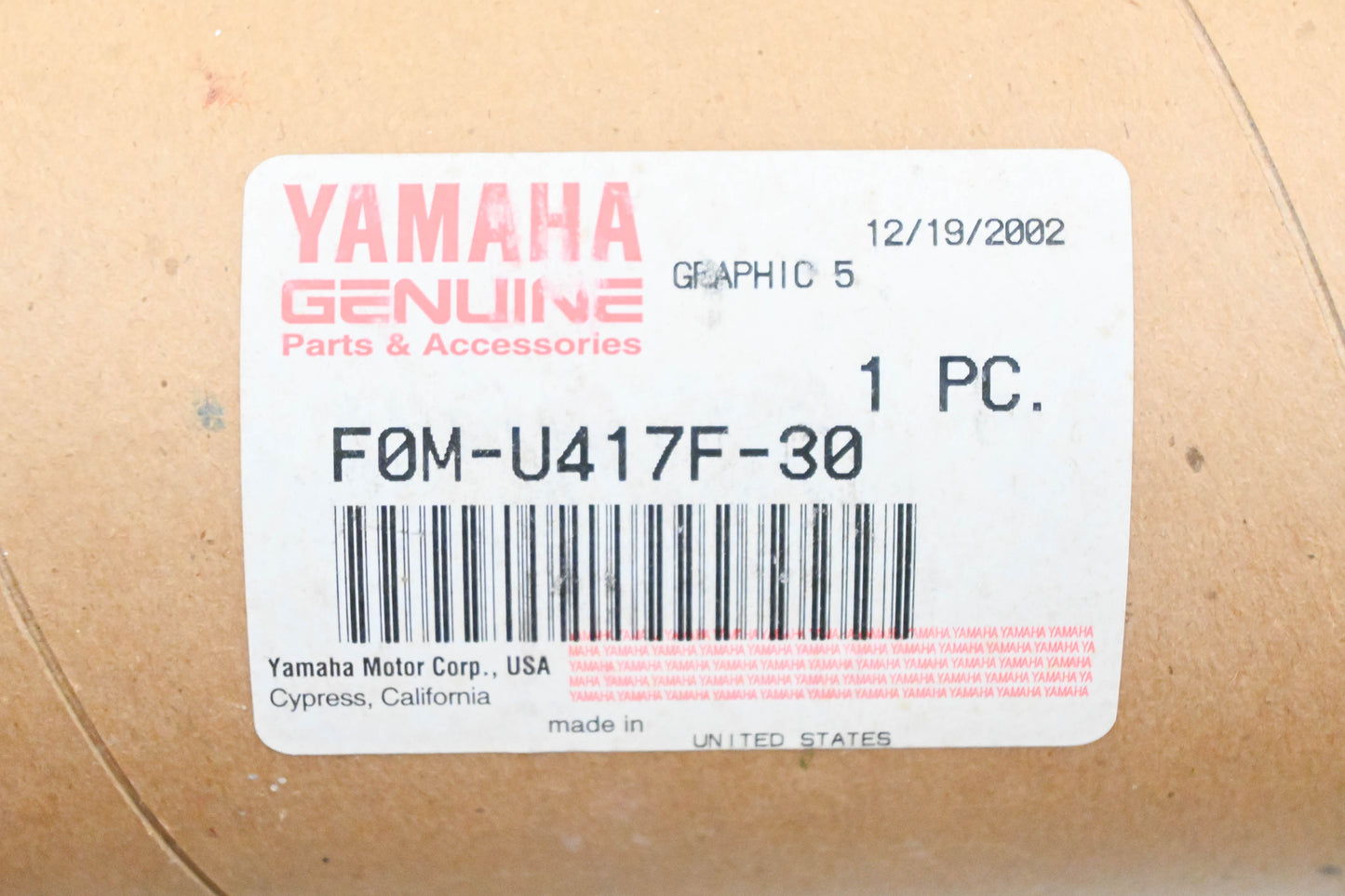 New OEM Yamaha F0V-U417F-30-00 WaveRunner Graphic Decal #5 NOS