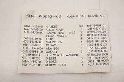 New OEM Yamaha 6H4-W0093-03-00 Carburetor Repair Kit NOS