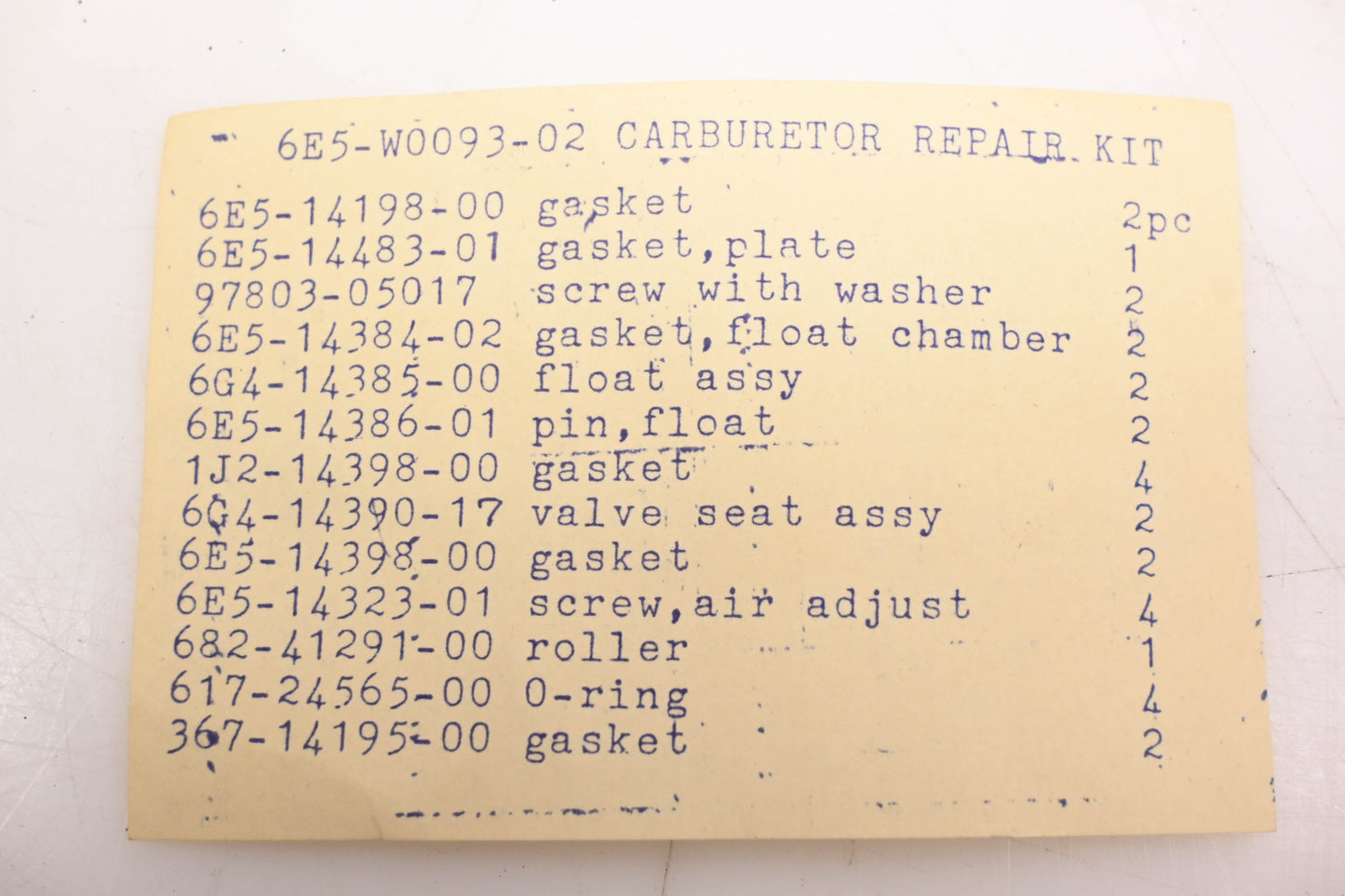 New OEM Yamaha 6E5-W0093-02-00 Carburetor Repair Kit NOS