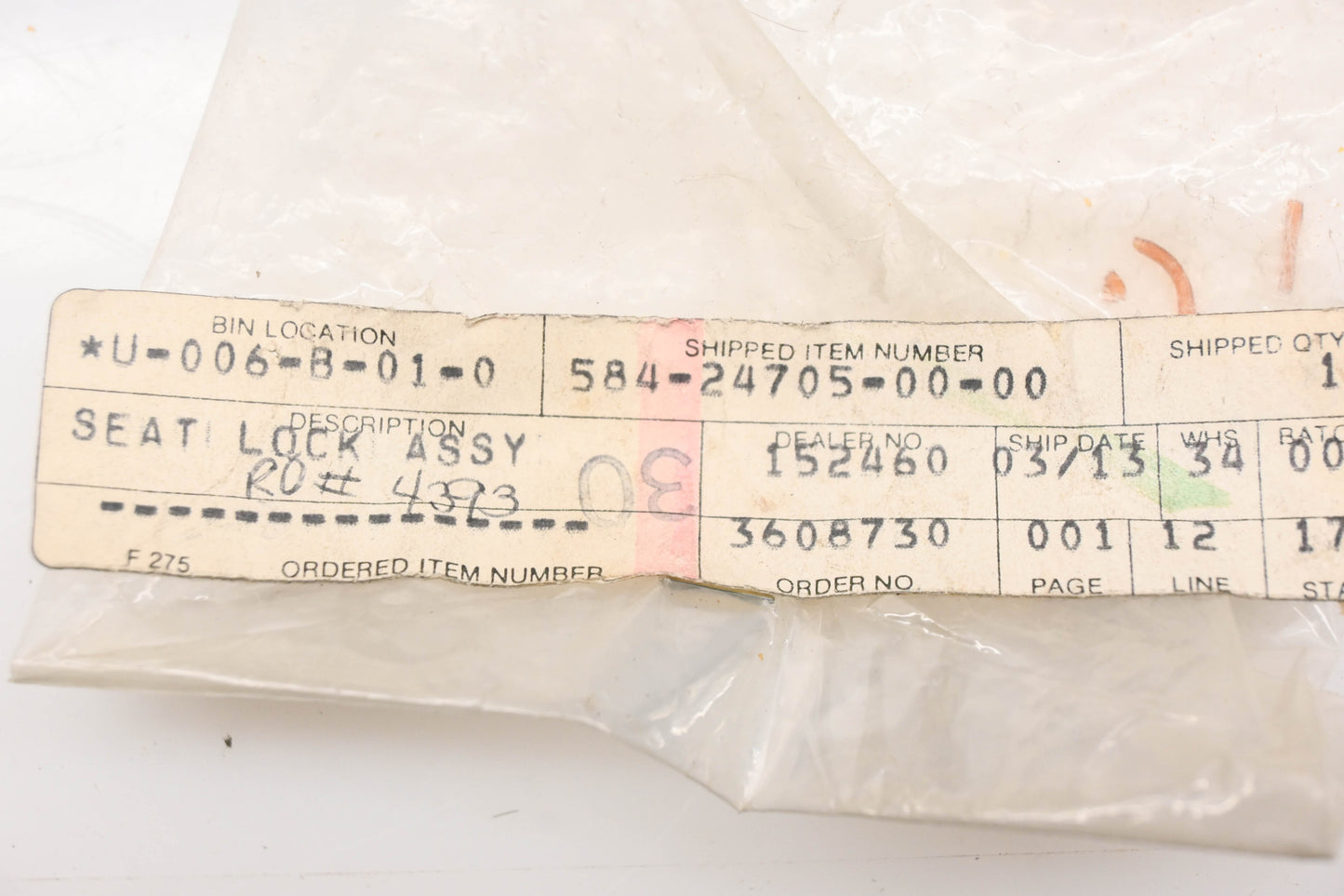 New OEM Yamaha 584-24705-00-00 Seat Lock Assembly With Keys NOS