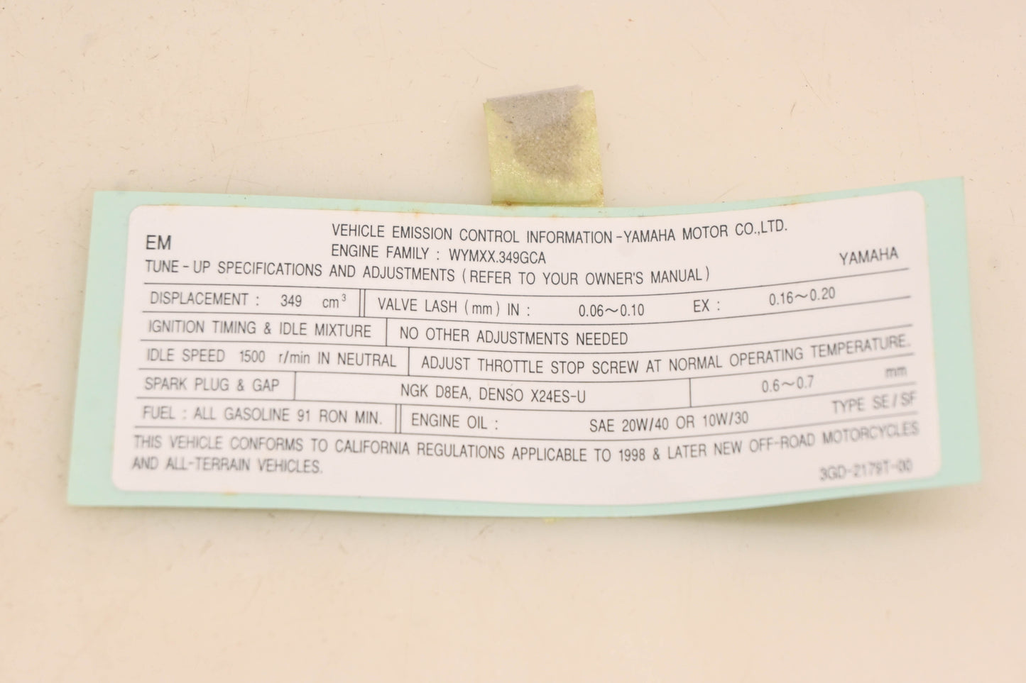 New OEM Yamaha 3GD-2179T-00-00 EPA Label Decal NOS