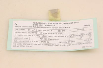 New OEM Yamaha 3GD-2179T-00-00 EPA Label Decal NOS