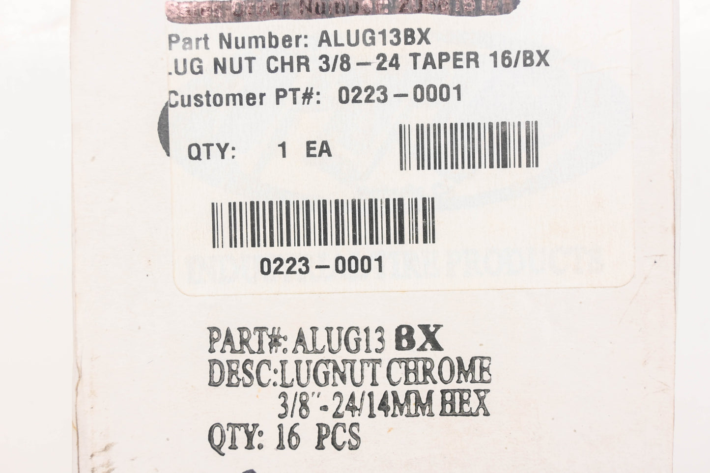 ITP ALUG13BX, 0223-0001 Chrome 3/8-24 Lugnuts Qty 16 NOS