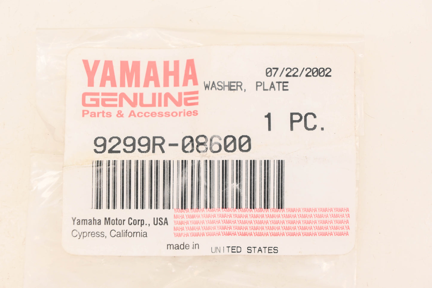 New OEM Yamaha 9299R-08600-00 Plate Washer NOS