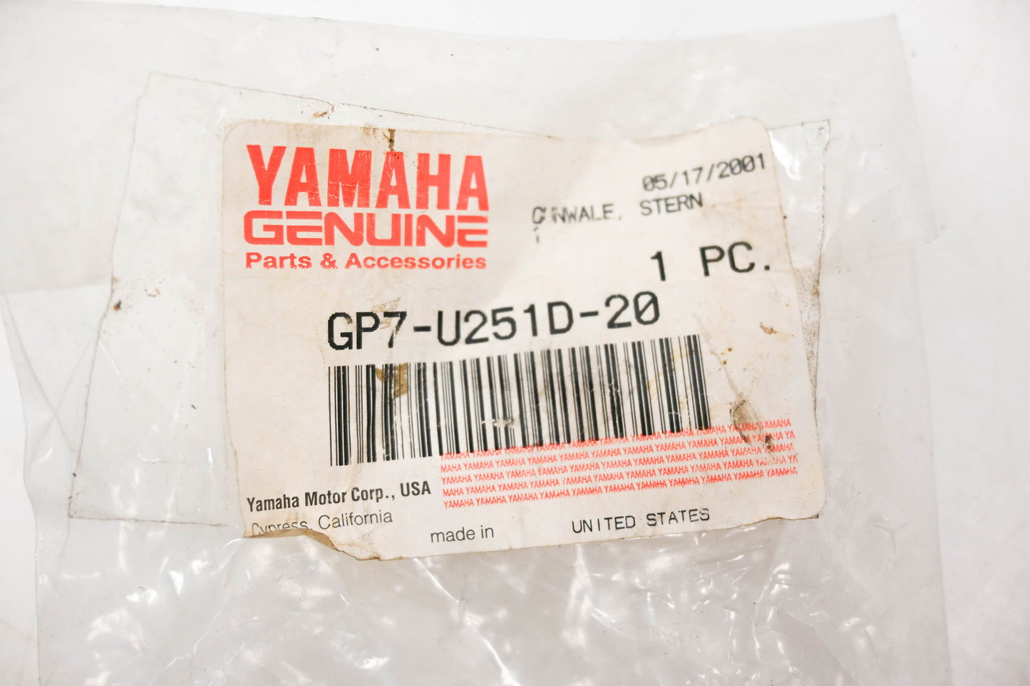 New OEM Yamaha GP7-U251D-20-00 Rear Left Gunwale Bumper NOS