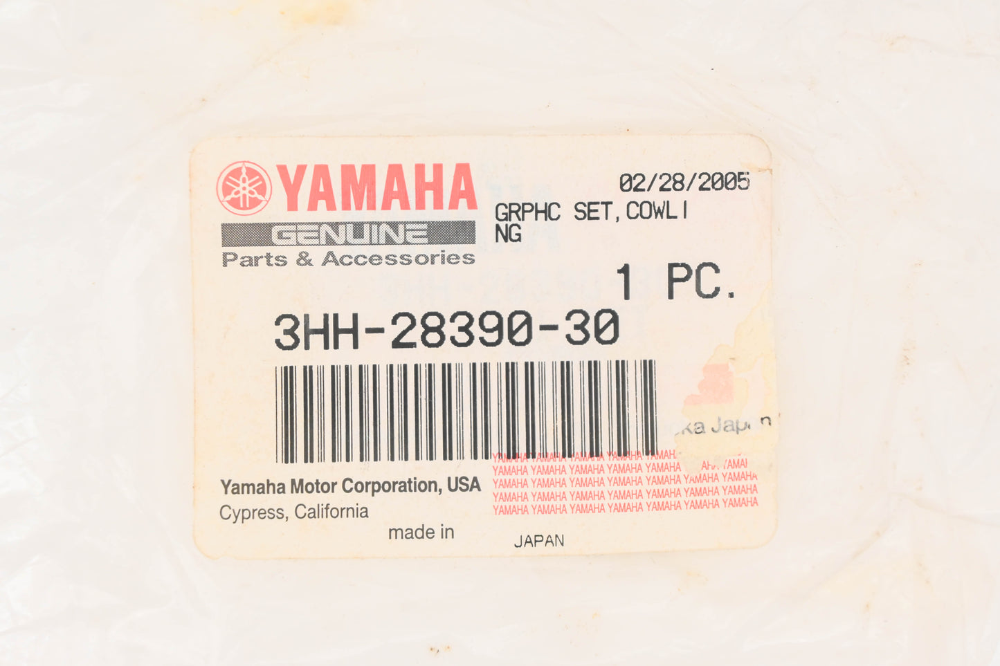 New OEM Yamaha 3HH-28390-30-00 Cowling Graphic Decal Kit NOS