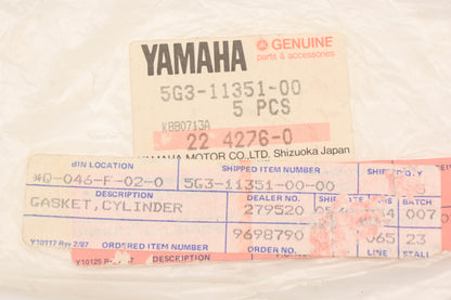 New OEM Yamaha 5G3-11351-00-00 Cylinder Base Gaskets Qty 5 NOS