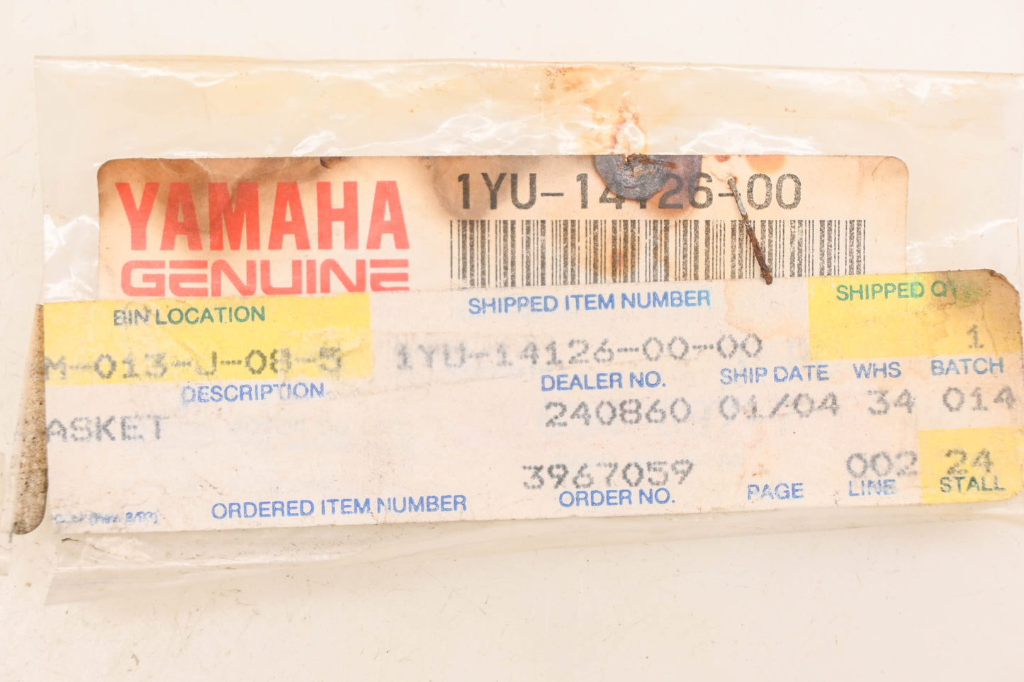 New OEM Yamaha 1YU-14126-00-00 Carburetor Gasket NOS