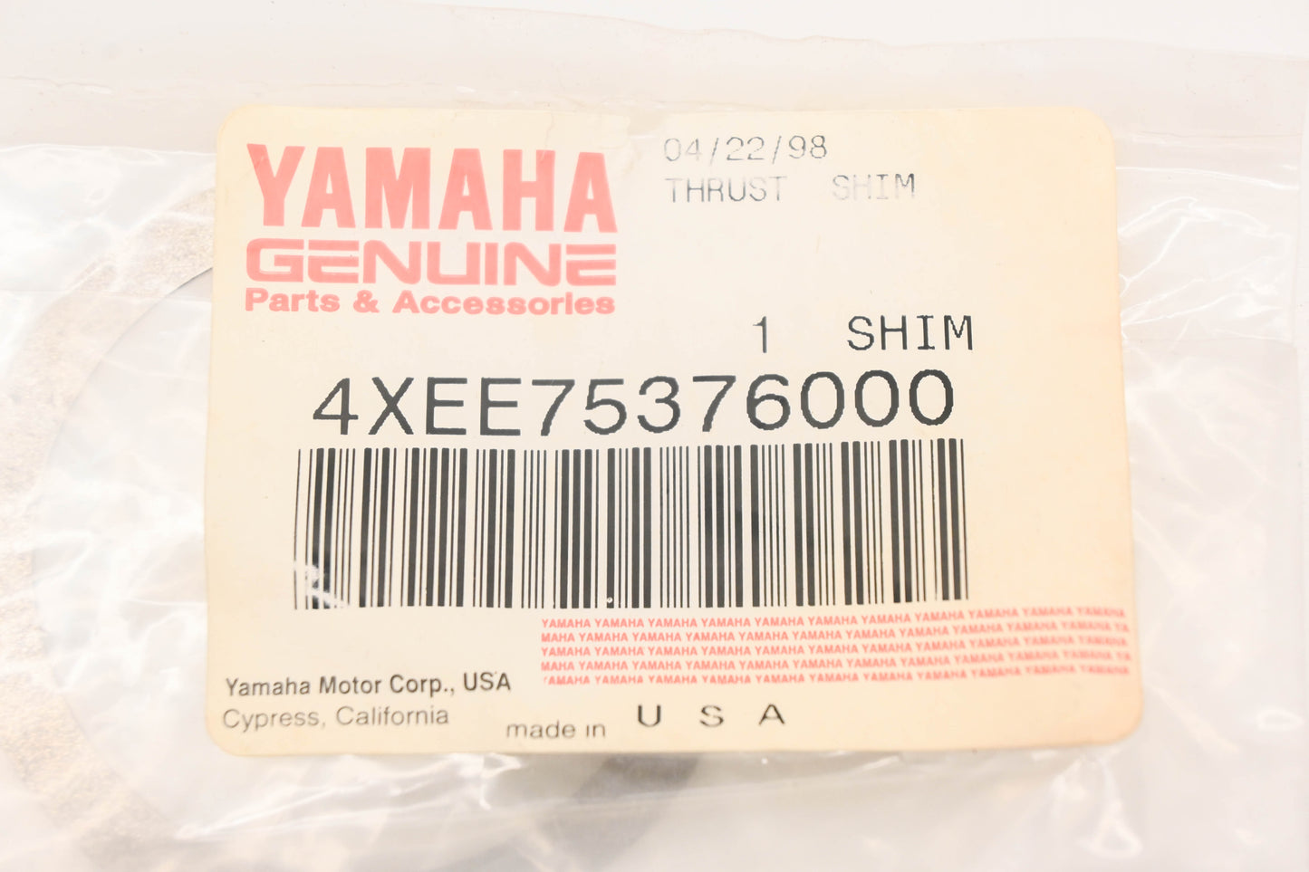 New OEM Yamaha 4XE-E7537-60-00 Thrust Shim .60mm NOS