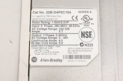 Allen-Bradley 22B-D4P0C104 Powerflex 40 AC Drive Series A Unit