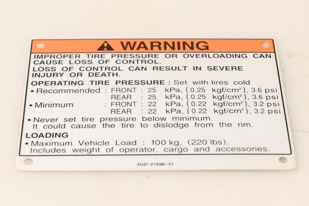 New OEM Yamaha 3GD-21696-31-00 Safety Label Decal NOS