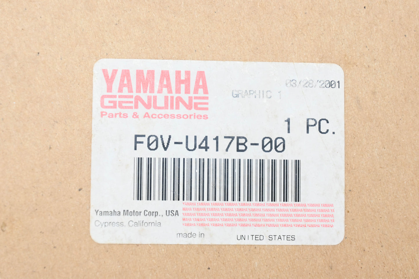 New OEM Yamaha F0V-U417B-00-00 Wave Runner Graphic Decal NOS