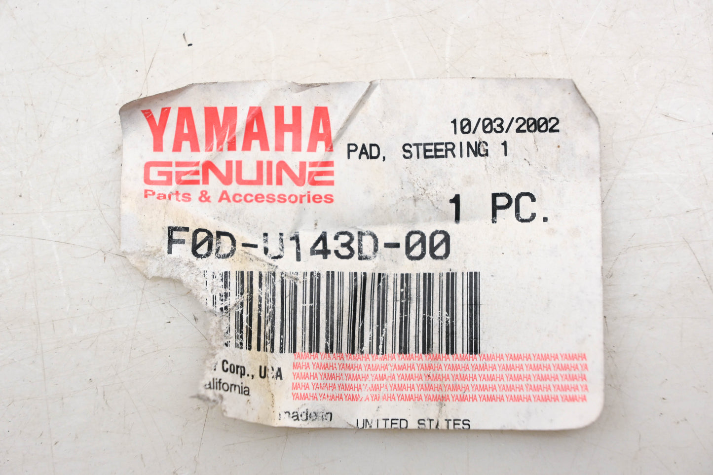 New OEM Yamaha F0D-U143D-00-00 Black Steering Bar Pad NOS