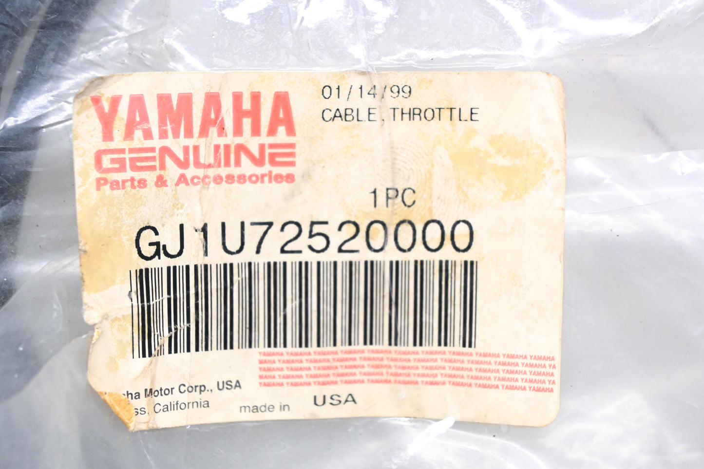New OEM Yamaha GJ1-U7252-00-00 Throttle Cable NOS