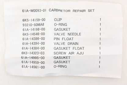 New OEM Yamaha 61A-W0093-01-00 Carburetor Repair Kit NOS