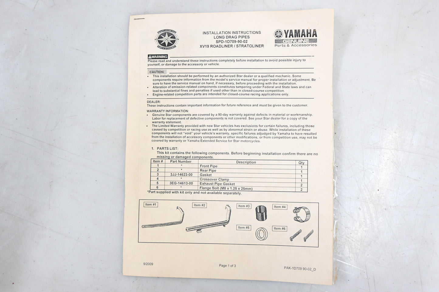 New OEM Yamaha SPD-1D709-90-02 Long Drag Exhaust System Kit NOS
