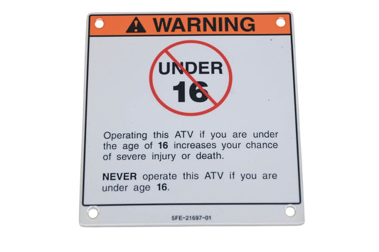 New OEM Yamaha 5FE-21697-01-00 Warning Under 16 Label Plate NOS