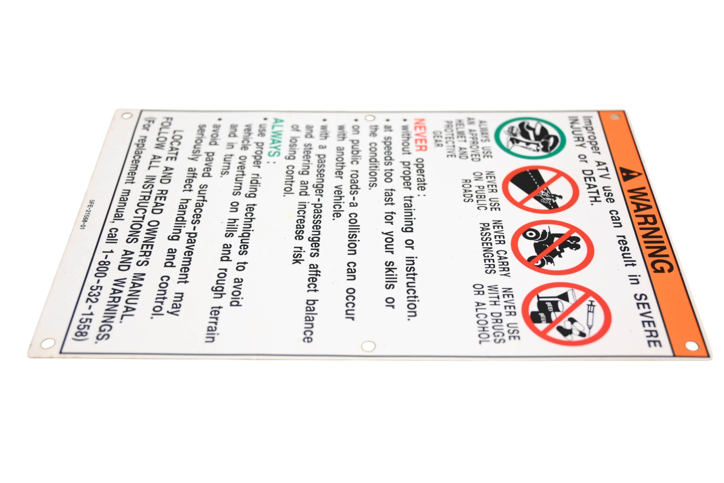 New OEM Yamaha 5FE-21568-01-00 Warning Tag Plate NOS