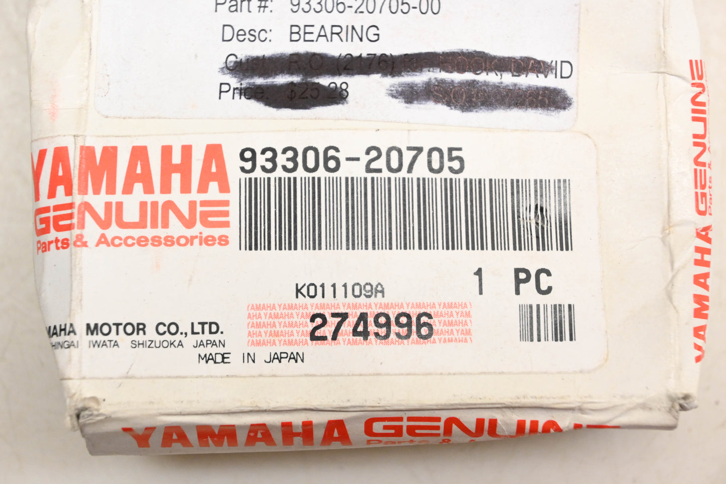 New OEM Yamaha 93306-20705-00 NTN Transmission Bearing NOS