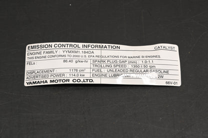 New OEM Yamaha 66V-2179X-01-00 EPA Label Decal NOS