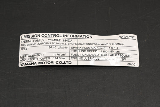 New OEM Yamaha 66V-2179X-01-00 EPA Label Decal NOS