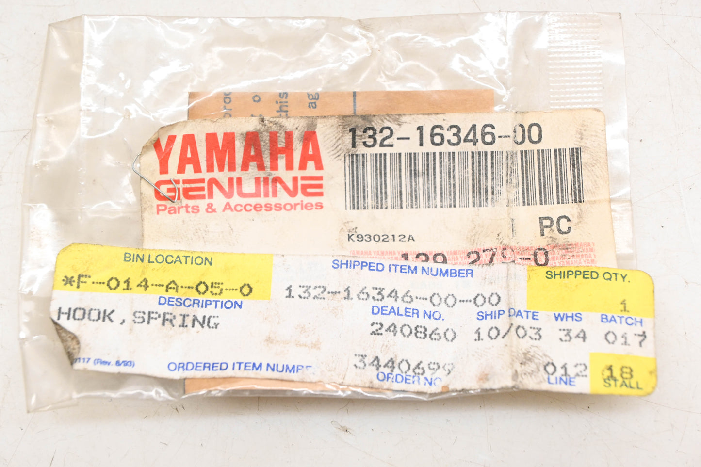 New OEM Yamaha 132-16346-00-00 Clutch Lever Spring Hook NOS