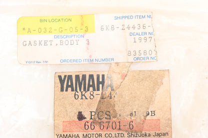 New OEM Yamaha 6K8-24436-00-00 Carburetor Body Gasket NOS