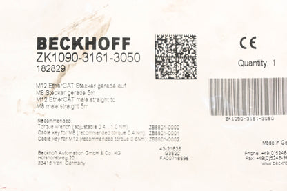 Beckhoff ZK1090-3161-3050, 182829 Green M12 EtherCAT Male-Male 5M Cable NOS