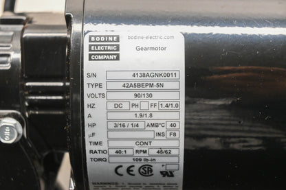 Bodine 4138, 42A5BEPM-5N Right Angle DC Gear Motor NOS