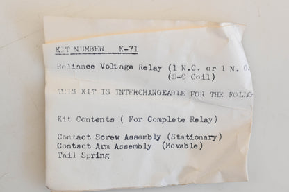 Reliance K-71 Contact Kit NOS