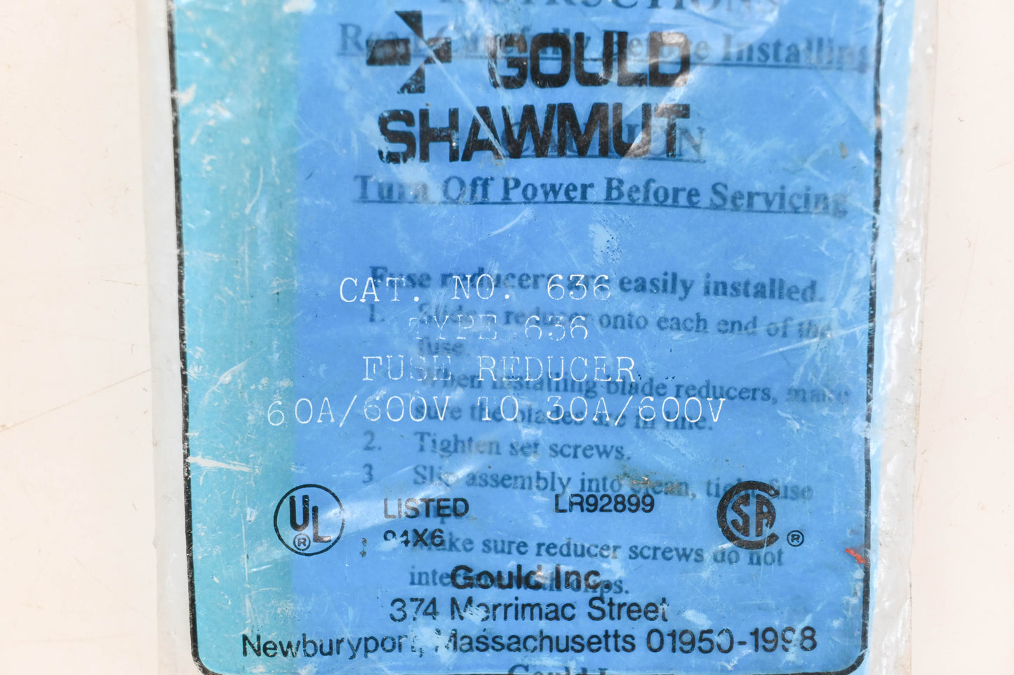 Gould 636 60A-600V Fuse Reducer NOS