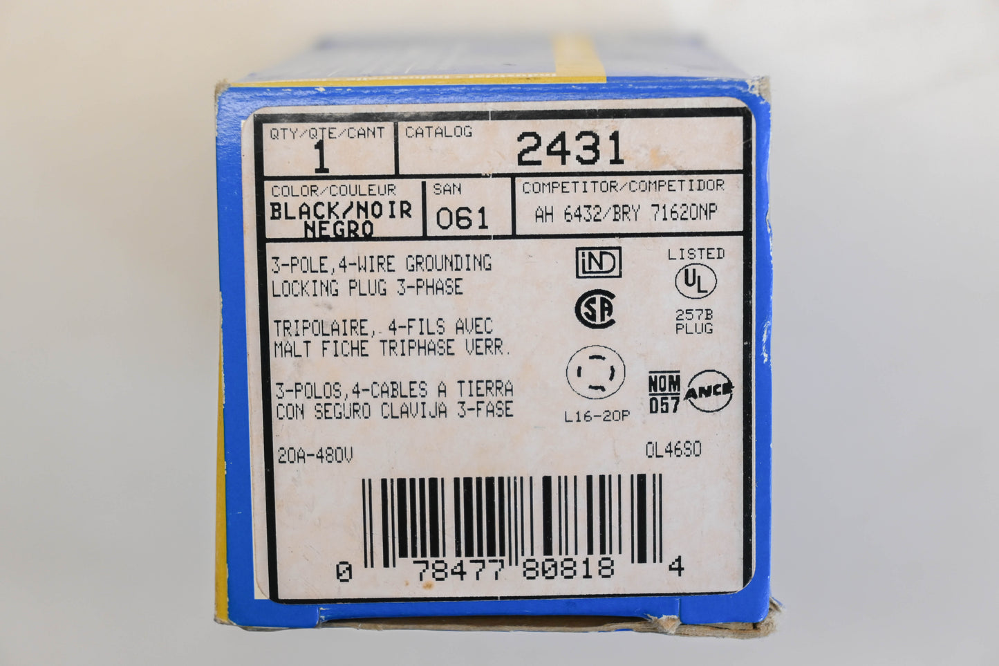 Leviton 2431 Locking Plug Assembly 20A-480V NOS