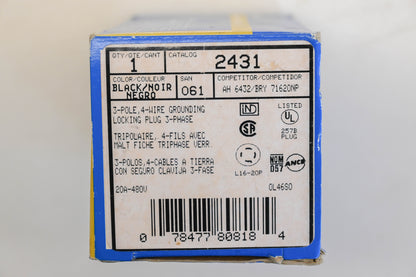 Leviton 2431 Locking Plug Assembly 20A-480V NOS