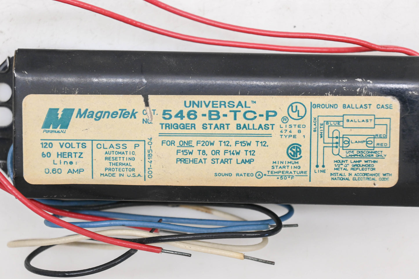 MagneTek 546-B-TC-P 120V-60Hz Universal Lamp Trigger Start Ballast NOS