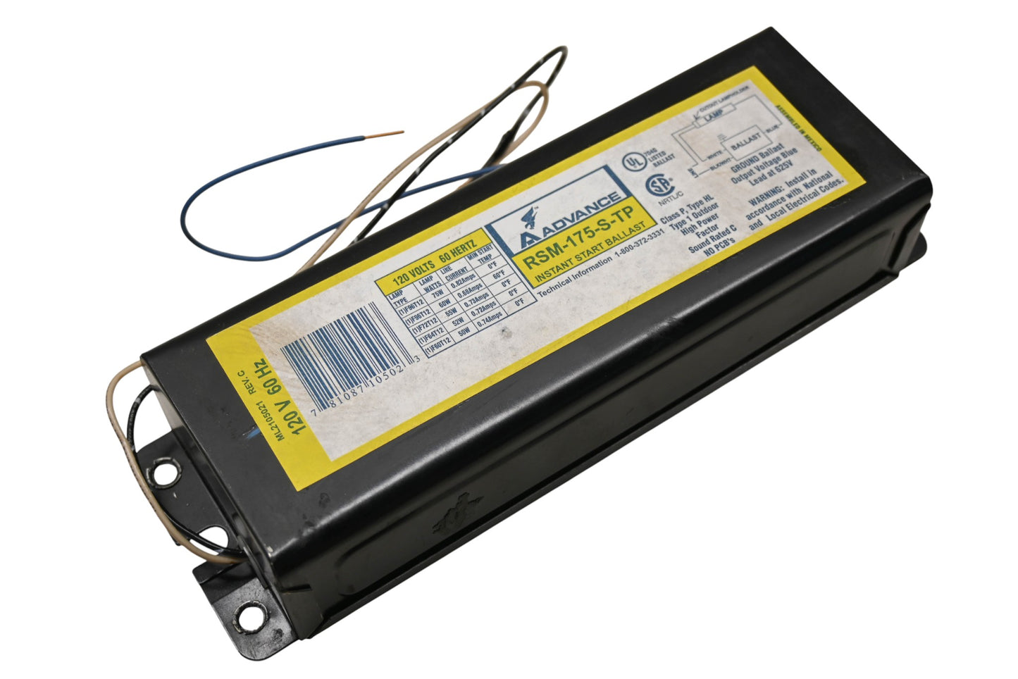 Advance RSM-175-S-TP 120V-60Hz Instant Start Ballast NOS