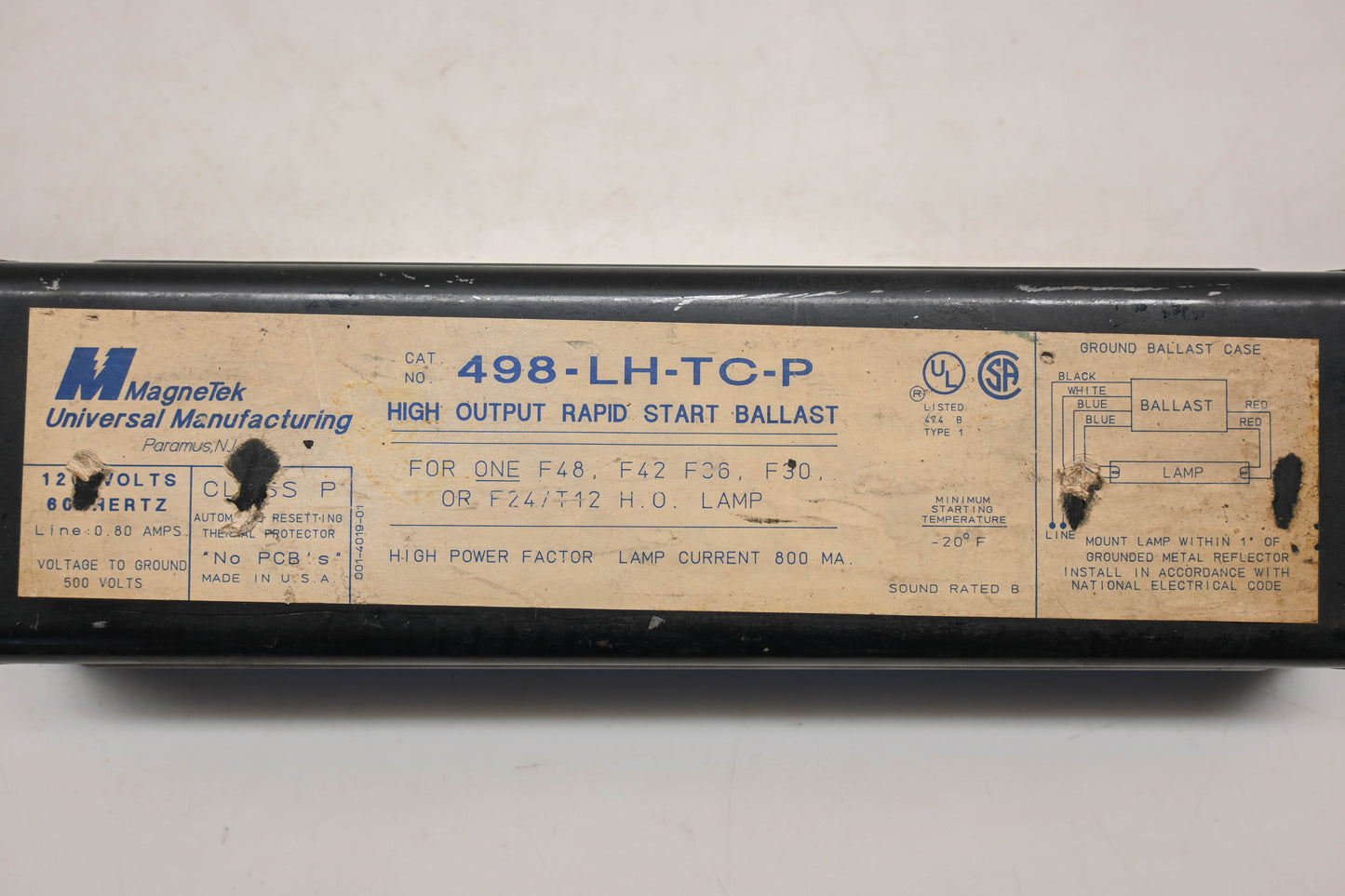 MagneTek 498-LH-TC-P 120V-60Hz High Output Rapid Start Ballast NOS