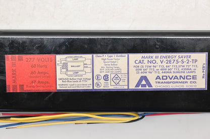 Advance V-2E75-S-2-TP 277V-60Hz Mark III Energy Saver Ballast NOS