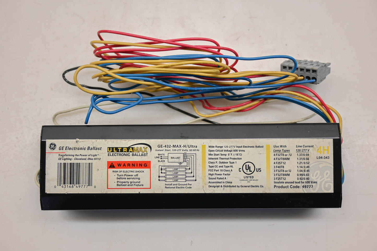 GE GE-432-MAX-H/ULTRA 120/277V-50/60Hz Electronic Ballast NOS