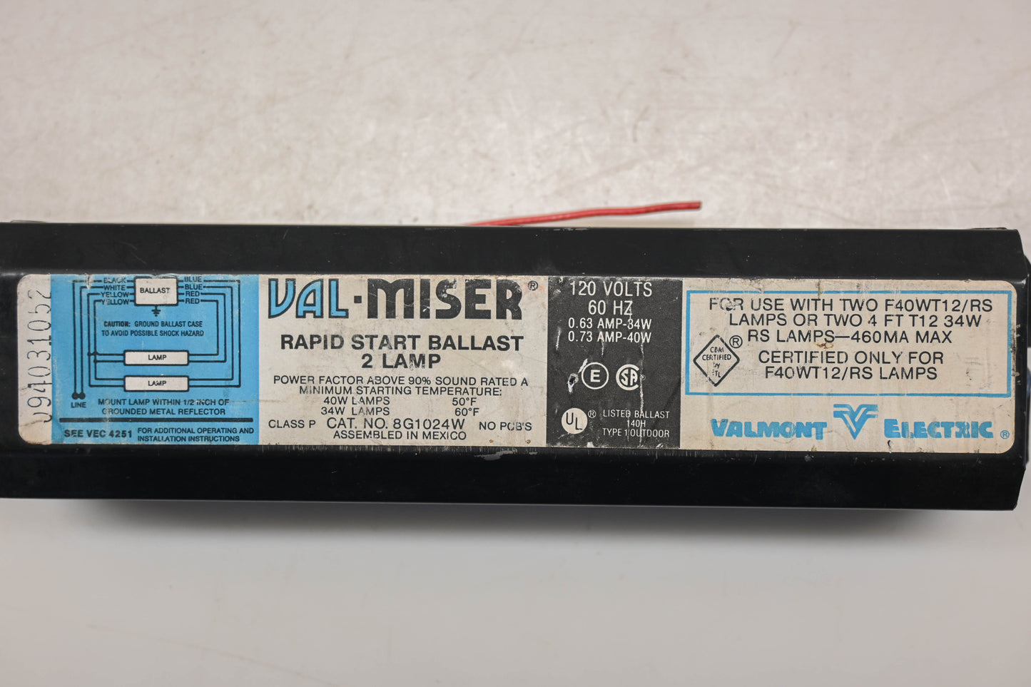 Val-Miser 8G1024W 120V-60Hz Rapid Start Ballast