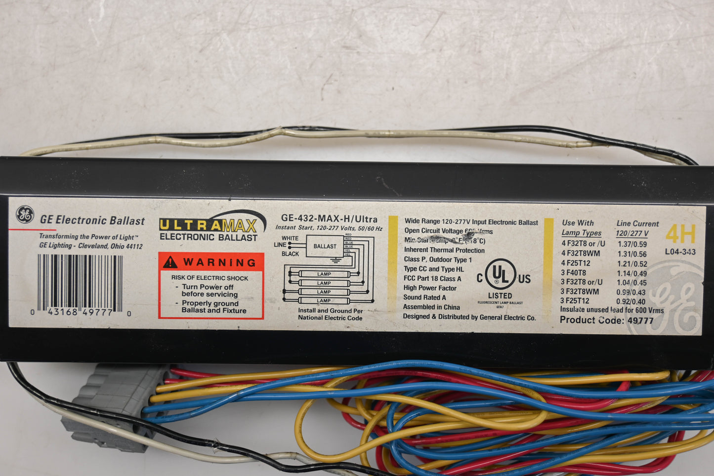 GE GE-432-MAX-H/ULTRA 120/277V-50/60Hz Electronic Ballast