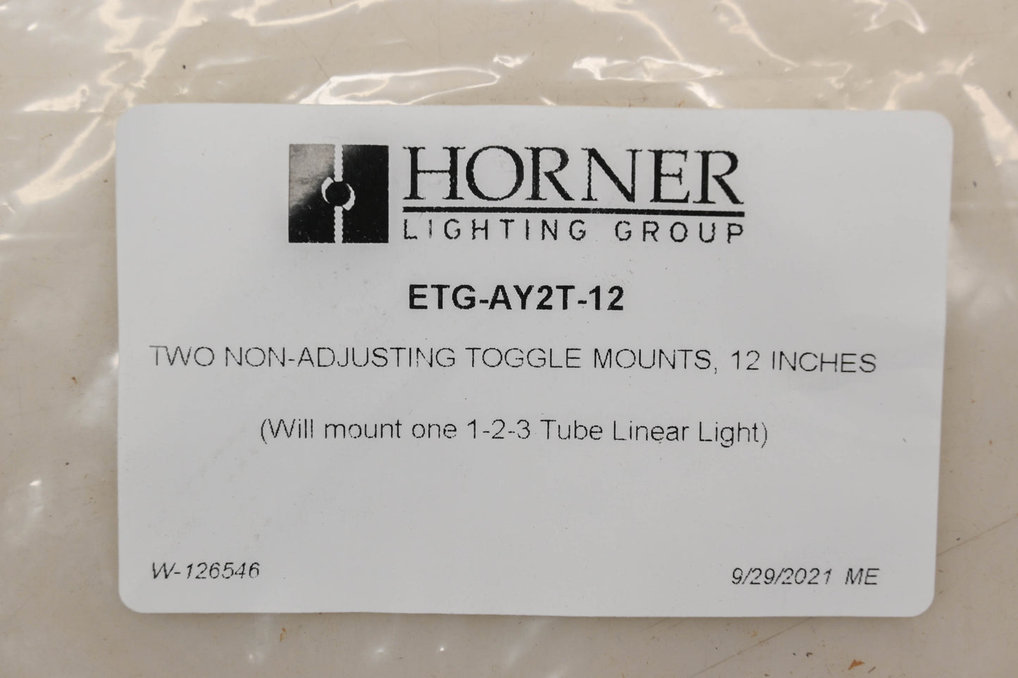 Horner ETG-AY2T-12 12" Non-Adjusting Toggle Mount Kit NOS