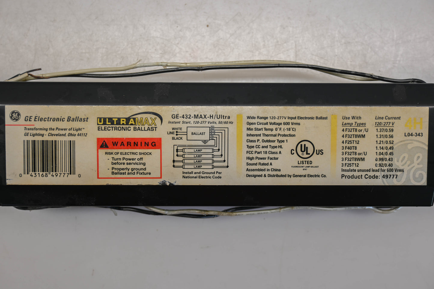 GE GE-432-MAX-H/ULTRA 120/277V-50/60Hz Electronic Ballast