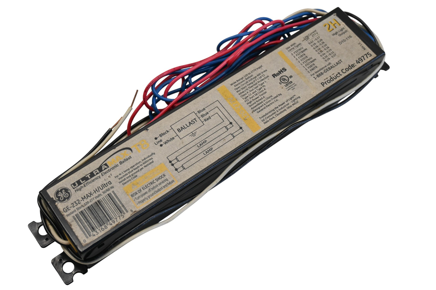 GE GE232-MAX-H/ULTRA 120/277V-50/60Hz Electronic Ballast NOS