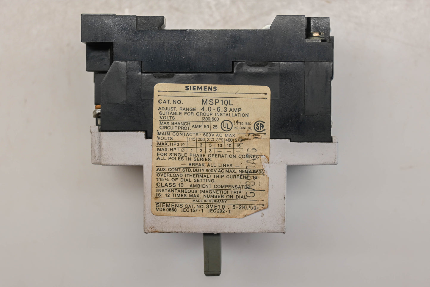 Siemens MSP10L, 3VE10 Manual Motor Starter