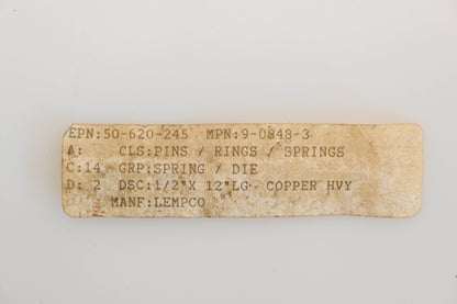 Lempco 9-0848-3, 50-620-245 Copper Spring NOS