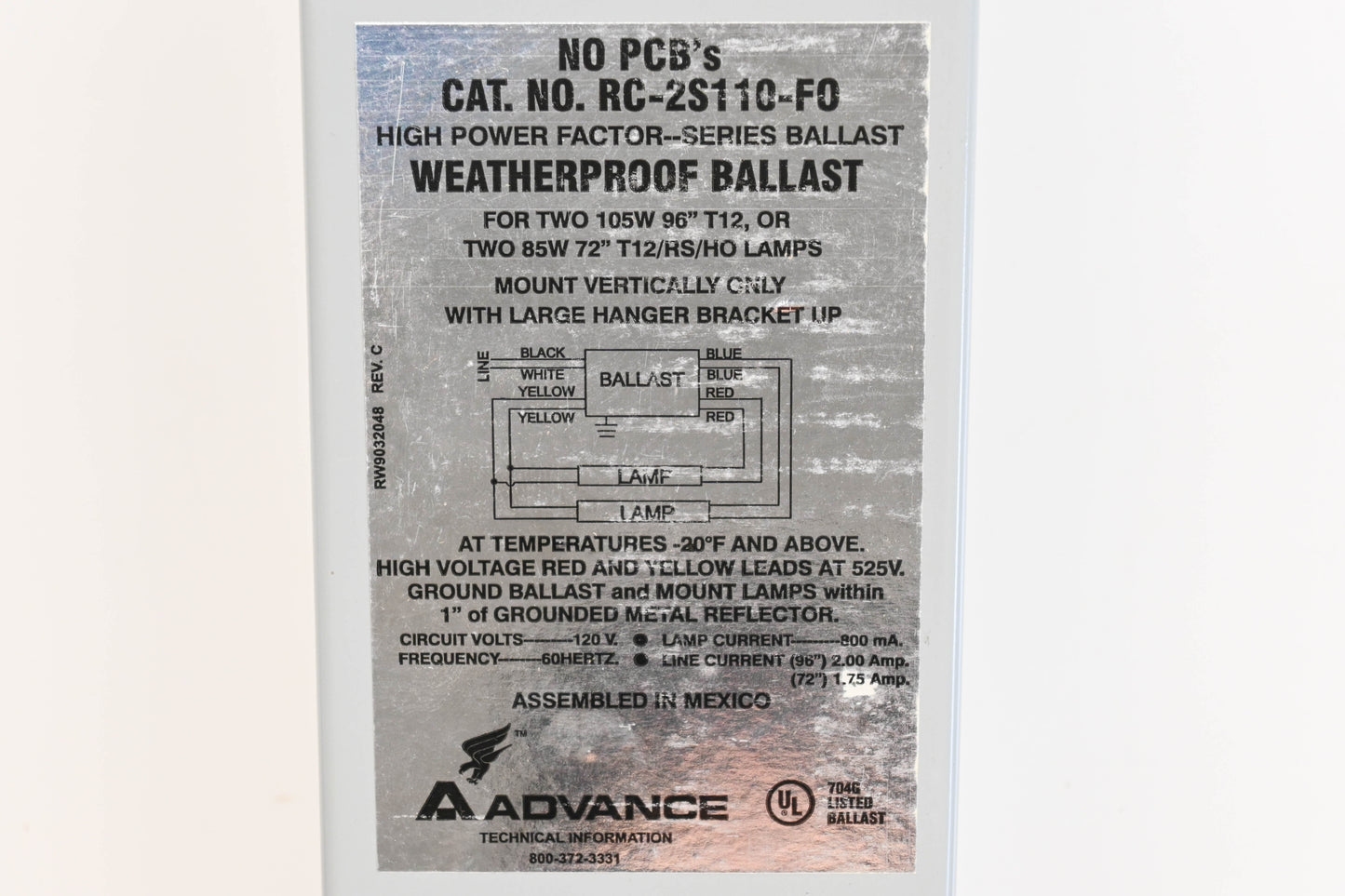 Allen Bradley RC-2S110-F0 250V-60Hz Weatherproof Ballast Kit NOS