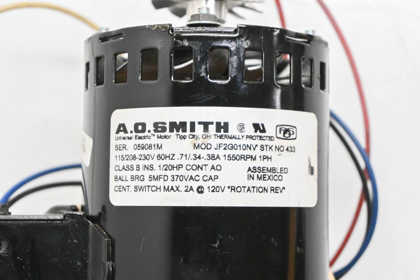 AO Smith 433, JF2G010NV 1/20 HP Draft Inducer Motor