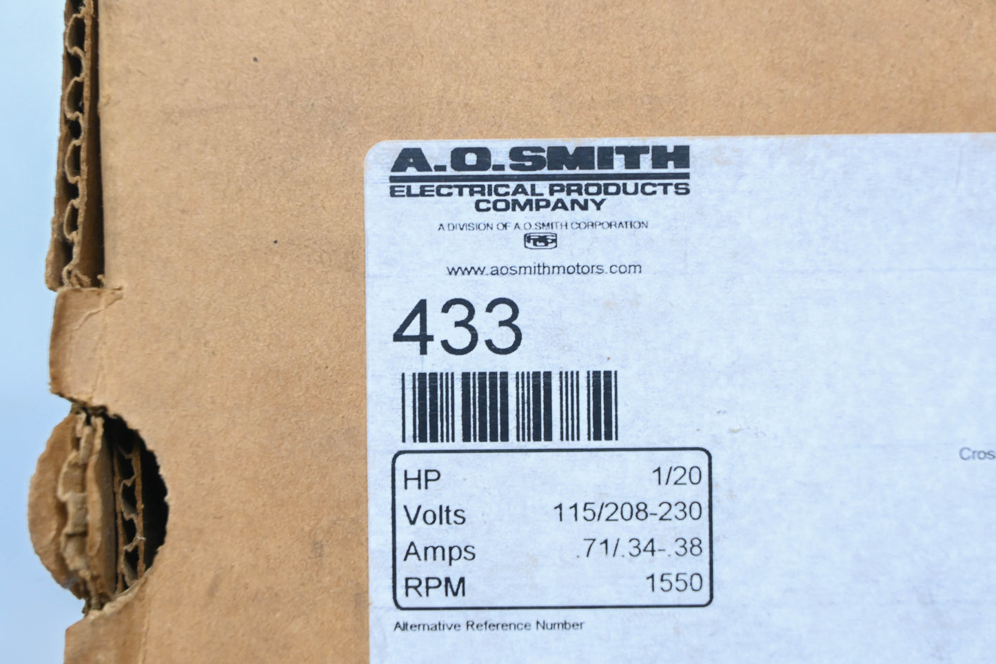 AO Smith 433, JF2G010NV 1/20 HP Draft Inducer Motor